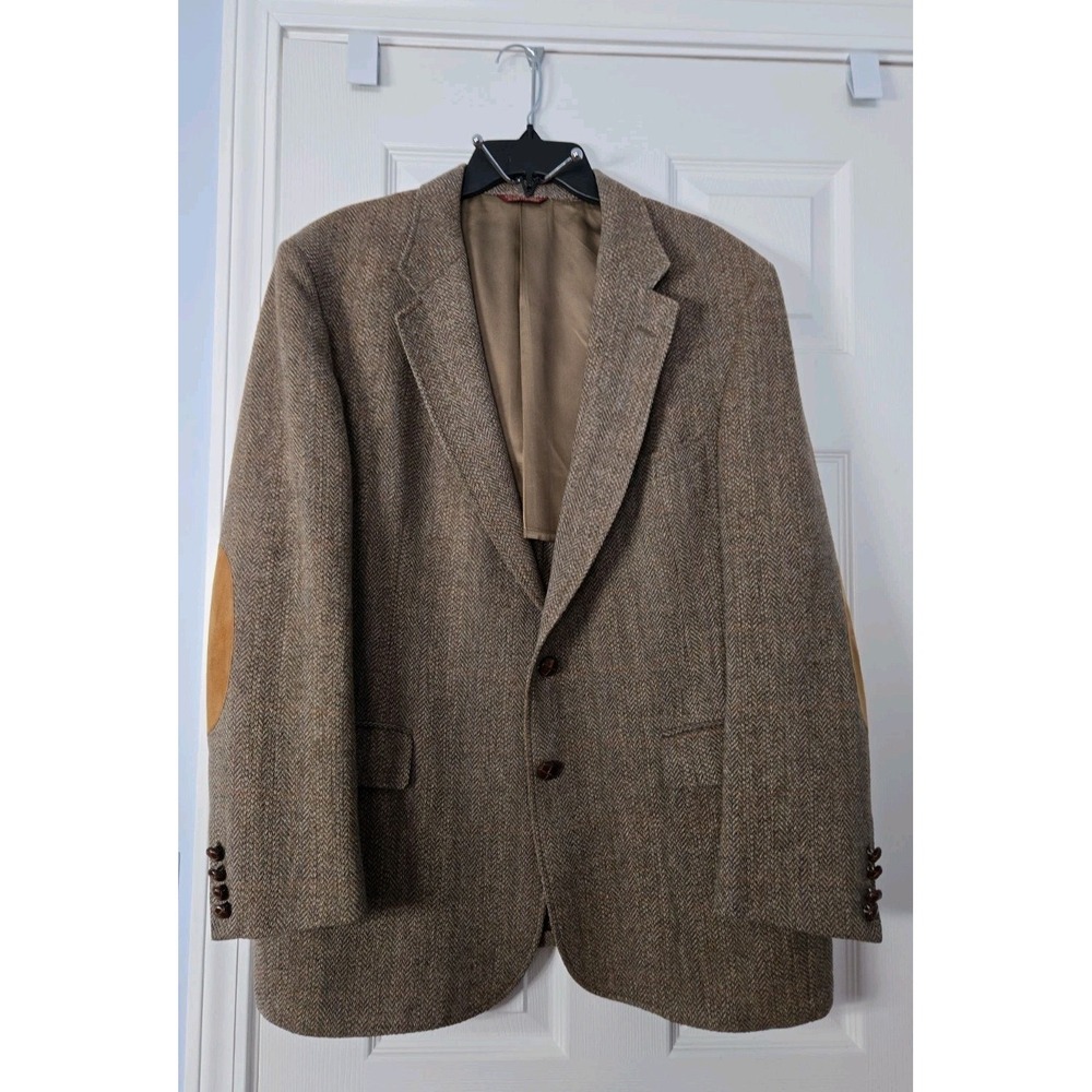 Cricketeer Harris Mens Blazer 100% Wool Tweed Brown Patched Elbows Chest 45 X 30